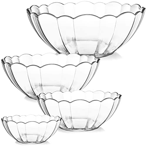Acrylic Serving & Mixing Bowls – Clear, Flower-Shaped, Lightweight & Break-Resistant – Elegant Salad Bowls for Entertaining, Catering & Daily Use - set of 4