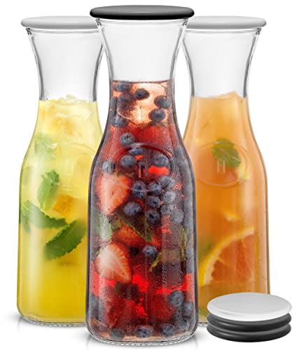 Glass Carafe Set with BPA-Free Lids – 3pc Set with Extra Lids, Fits Large Ice Cubes, Dishwasher Safe