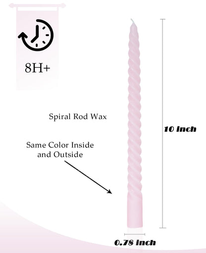 Handmade Spiral Taper Candles – 10" Unscented, Dripless (Set of 4)