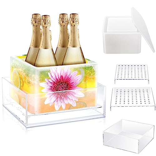 Champagne Ice Bucket Set with Silicone Ice Mold & Draining Racks – Acrylic Drink Chiller for Parties, Weddings & Celebrations