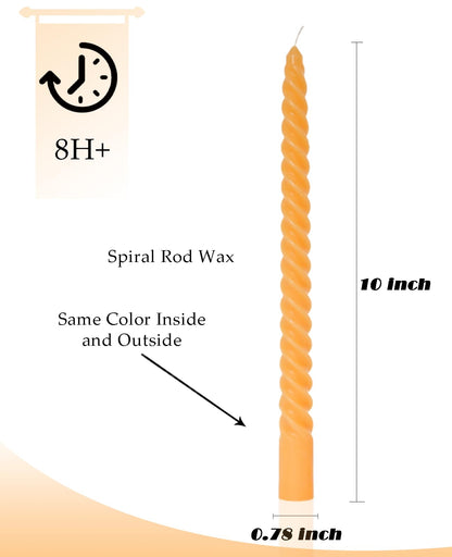 Handmade Spiral Taper Candles – 10" Unscented, Dripless (Set of 4)