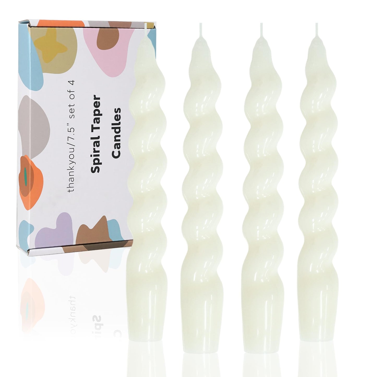 Handmade Spiral Taper Candles – 10" Unscented, Dripless (Set of 4)