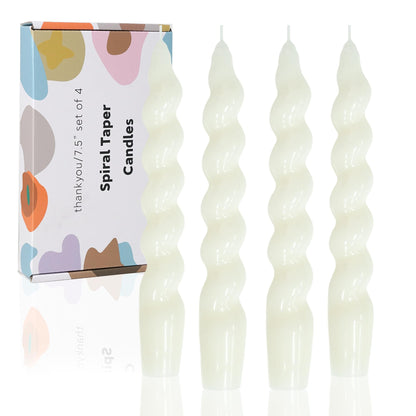 Handmade Spiral Taper Candles – 10" Unscented, Dripless (Set of 4)