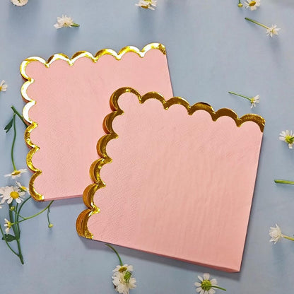 Cocktail Napkins – Scalloped Gold Foil Edge | Soft, Absorbent, Decorative Party Napkins for Weddings, Baby Showers & Events - 100 pack