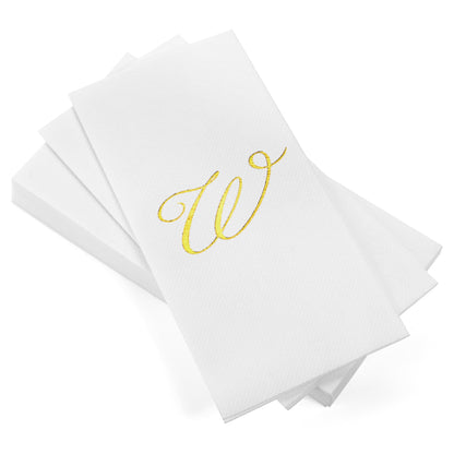 Monogrammed Disposable Napkins – Linen-Feel Paper Guest Hand | Gold or Silver Letter