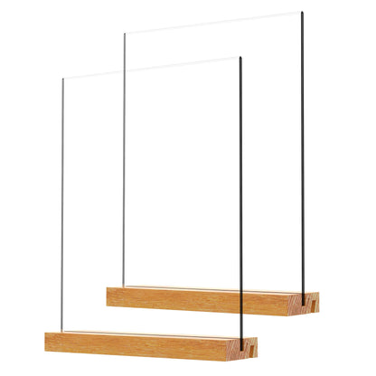 Beech Wood Acrylic Sign Holder – Double-Sided Slotted Display Stand for Menus, Signs, Promotions | Clear Acrylic Tabletop Signage