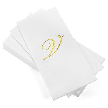 Monogrammed Disposable Napkins – Linen-Feel Paper Guest Hand | Gold or Silver Letter