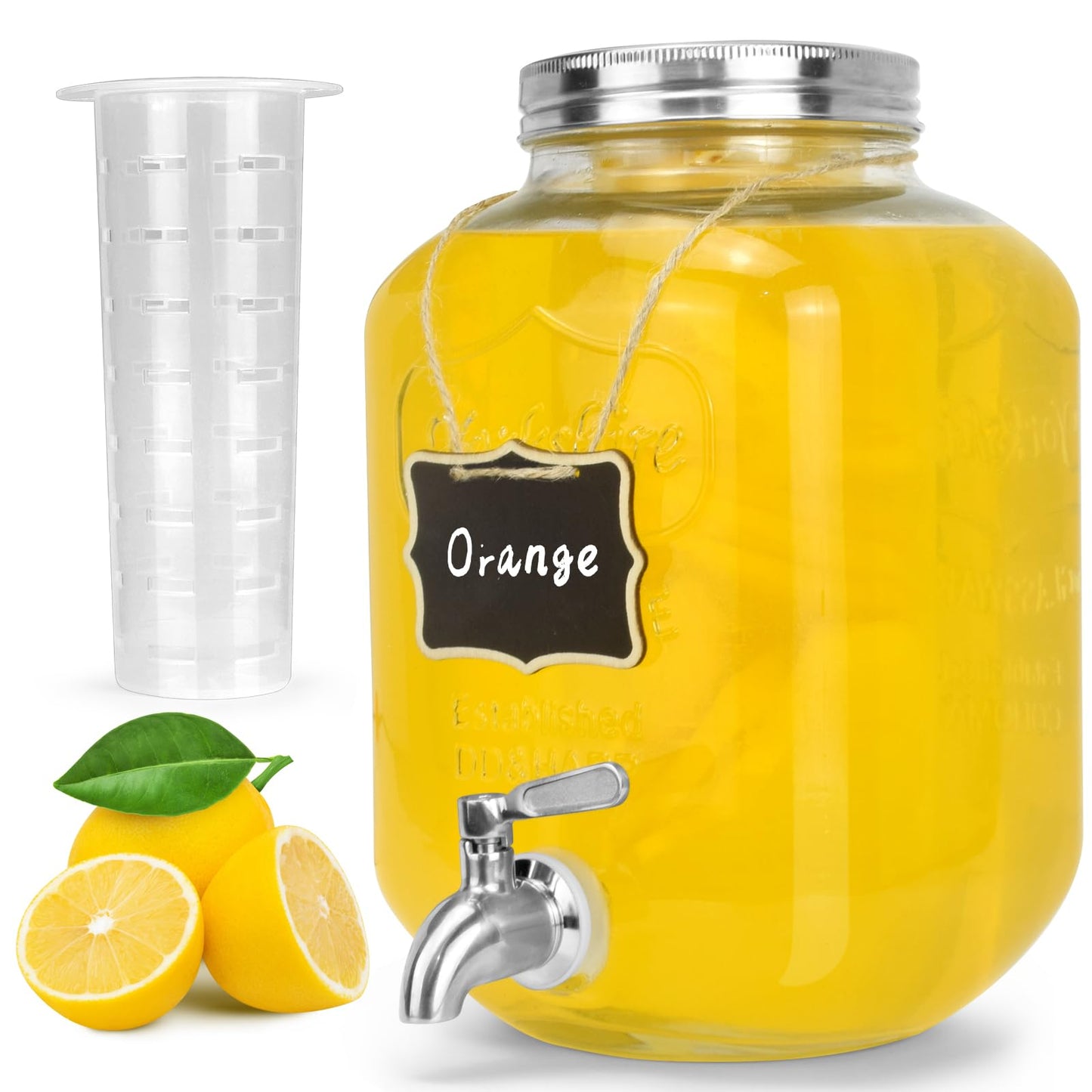 2-Gallon Glass Drink Dispenser Set with Stainless Steel Spigots & Chalkboard Tags – Dual Beverage Dispensers with Metal Stand