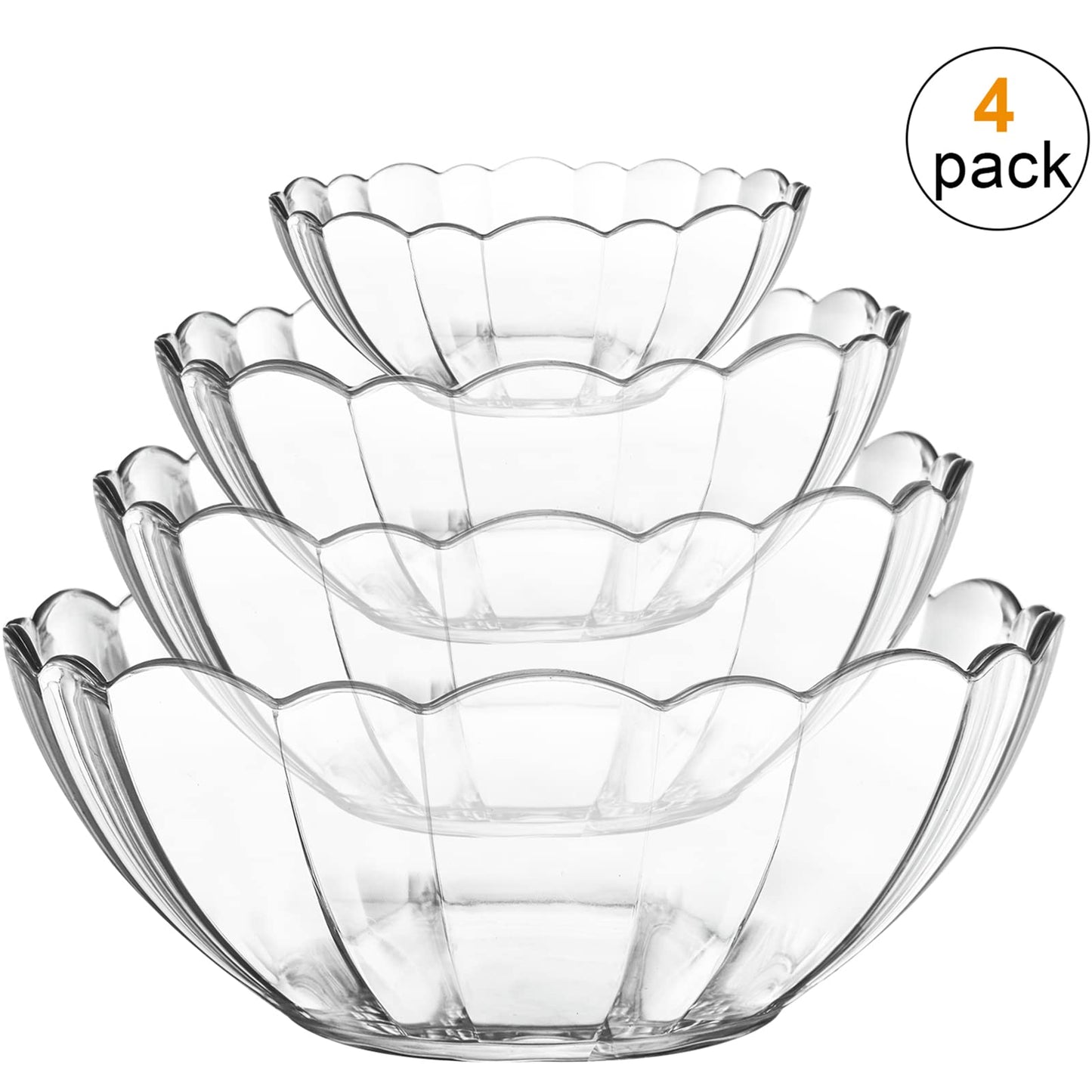 Acrylic Serving & Mixing Bowls – Clear, Flower-Shaped, Lightweight & Break-Resistant – Elegant Salad Bowls for Entertaining, Catering & Daily Use - set of 4