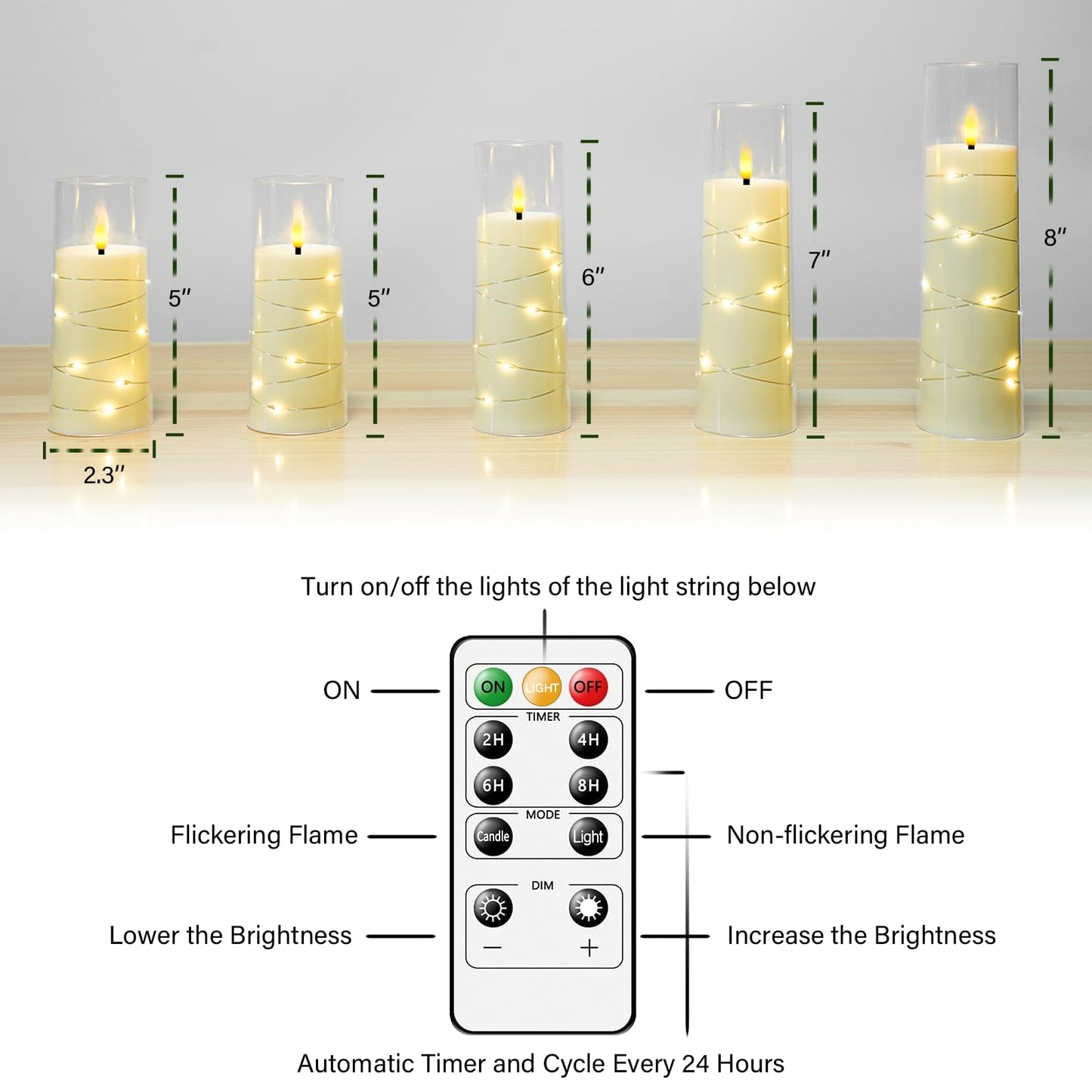 Flameless Mood Lighting Candle Set with Embedded String Lights