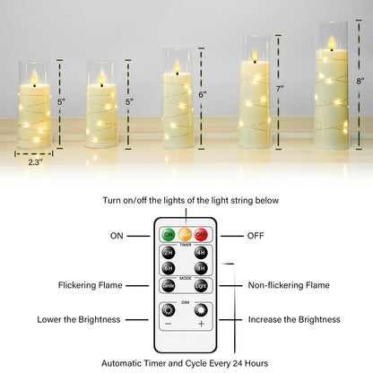 Flameless Mood Lighting Candle Set with Embedded String Lights