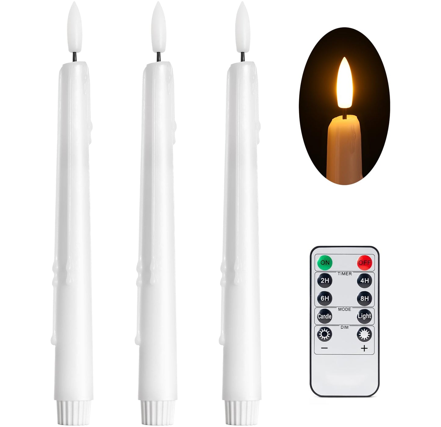 Black Wax Drip Flameless Taper Candles – Set of 6 LED Candles with Remote Control