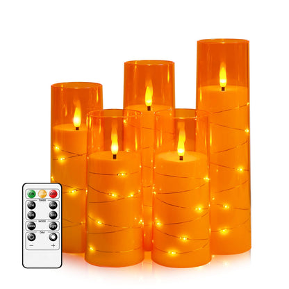 Flameless Mood Lighting Candle Set with Embedded String Lights