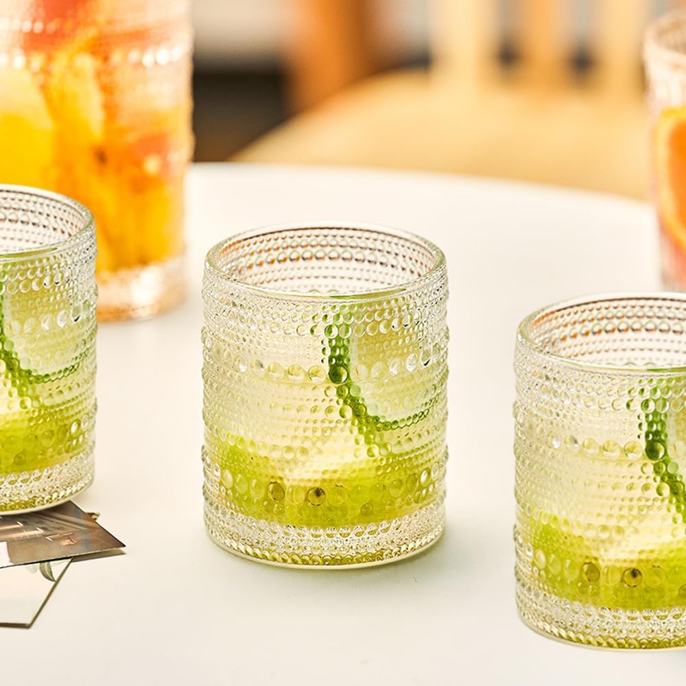 Artcochan Hobnail Beaded Drinking Glasses – Vintage Embossed Glassware Set of 6 (10oz) – Textured Water & Cocktail Tumblers