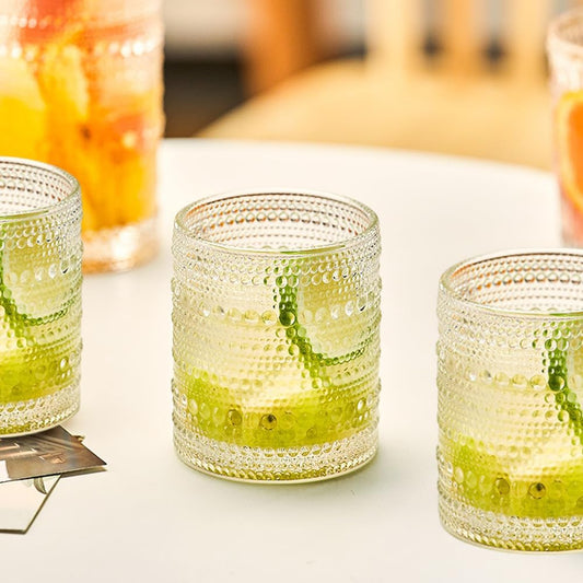 Artcochan Hobnail Beaded Drinking Glasses – Vintage Embossed Glassware Set of 6 (10oz) – Textured Water & Cocktail Tumblers