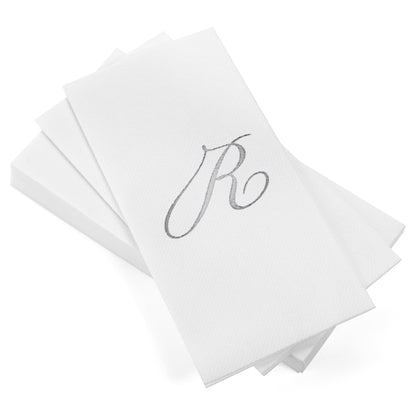 Monogrammed Disposable Napkins – Linen-Feel Paper Guest Hand | Gold or Silver Letter
