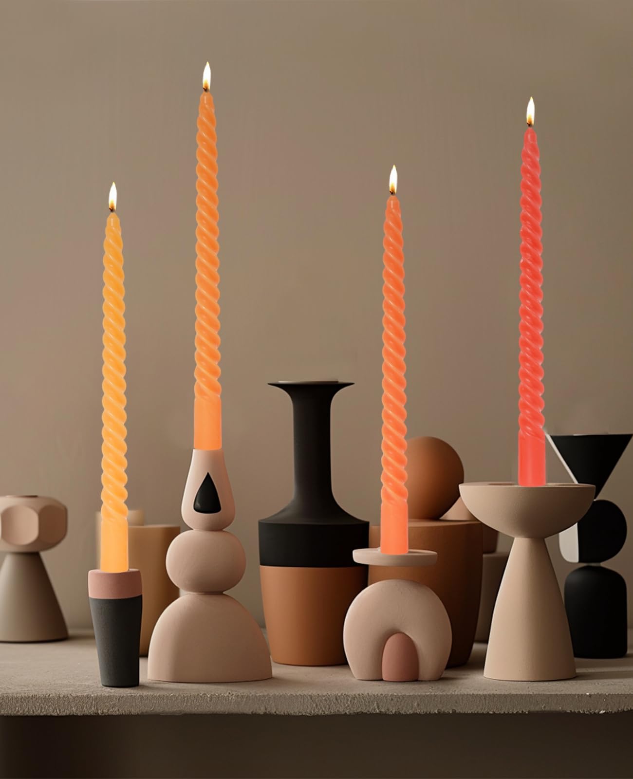 Handmade Spiral Taper Candles – 10" Unscented, Dripless (Set of 4)