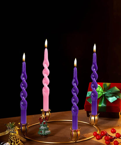 Handmade Spiral Taper Candles – 10" Unscented, Dripless (Set of 4)