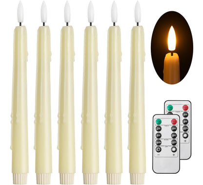 Black Wax Drip Flameless Taper Candles – Set of 6 LED Candles with Remote Control