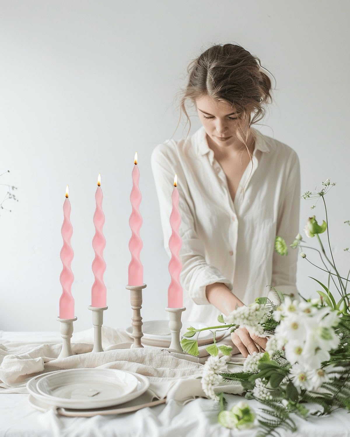 Handmade Spiral Taper Candles – 10" Unscented, Dripless (Set of 4)