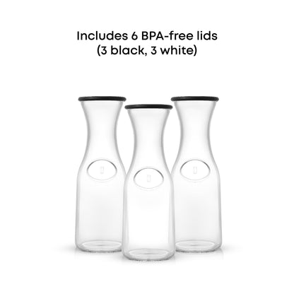Glass Carafe Set with BPA-Free Lids – 3pc Set with Extra Lids, Fits Large Ice Cubes, Dishwasher Safe