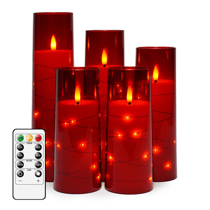 Flameless Mood Lighting Candle Set with Embedded String Lights