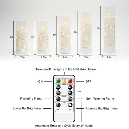 Flameless Mood Lighting Candle Set with Embedded String Lights