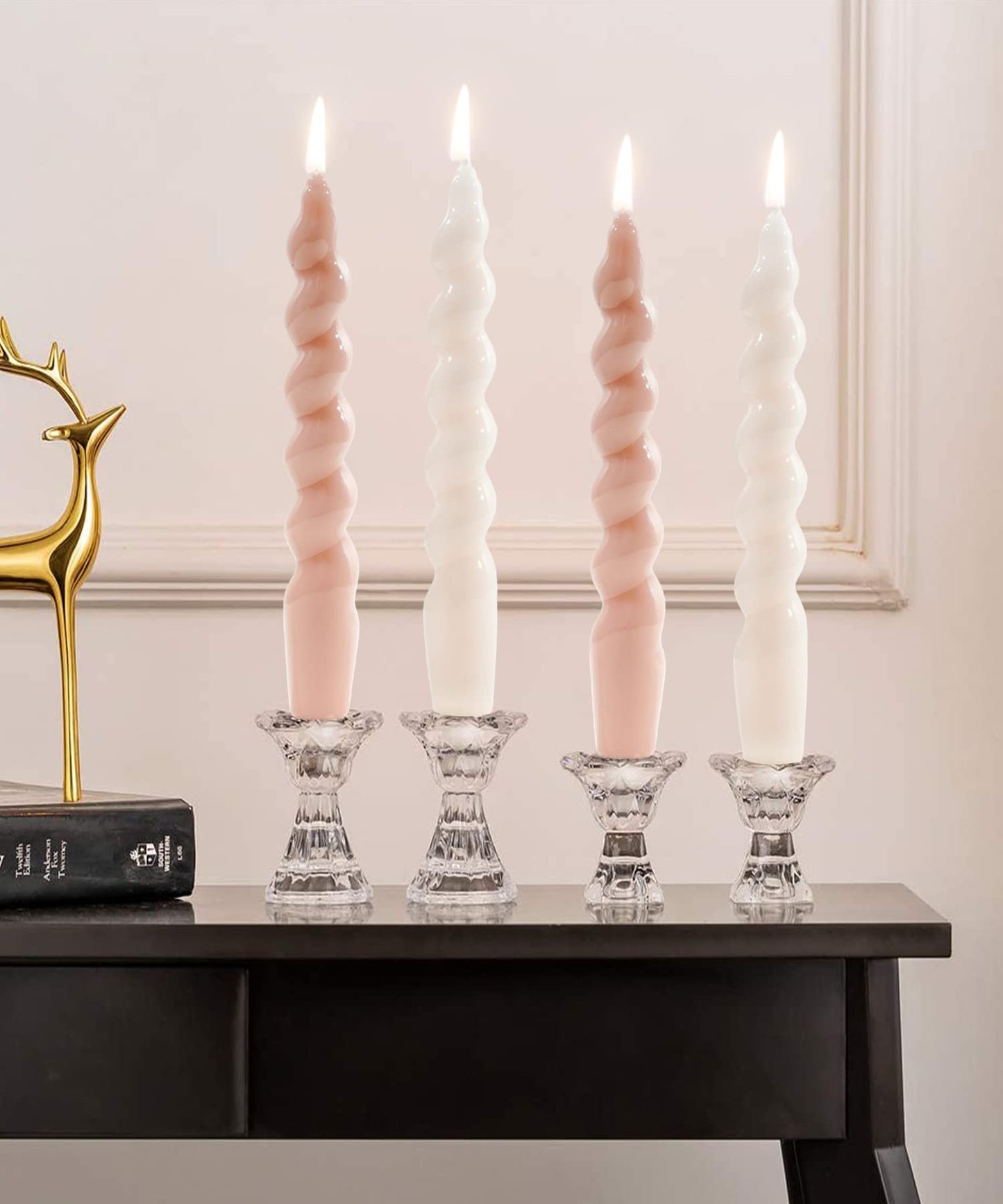 Handmade Spiral Taper Candles – 10" Unscented, Dripless (Set of 4)