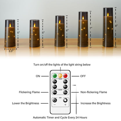 Flameless Mood Lighting Candle Set with Embedded String Lights