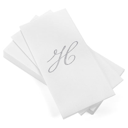Monogrammed Disposable Napkins – Linen-Feel Paper Guest Hand | Gold or Silver Letter