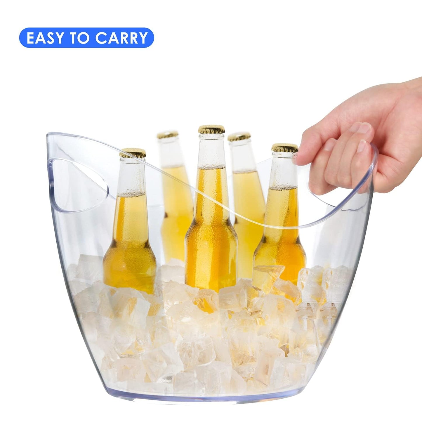 Clear Plastic Ice Bucket with Handles – 4L Drink Tub for Wine, Champagne & Beer – Lightweight, Leak-Proof & Easy to Clean