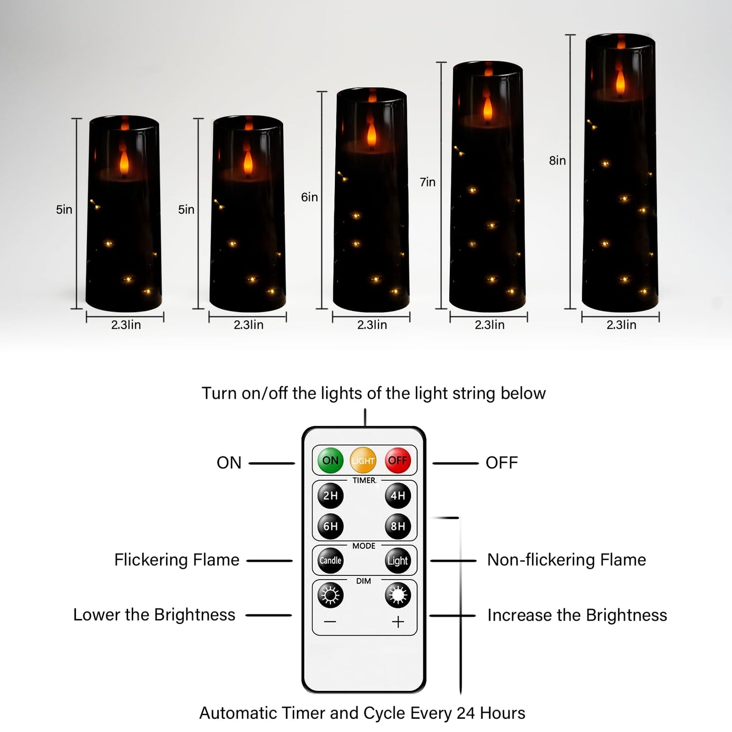 Flameless Mood Lighting Candle Set with Embedded String Lights