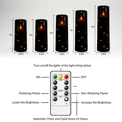 Flameless Mood Lighting Candle Set with Embedded String Lights