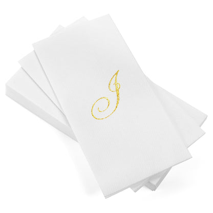 Monogrammed Disposable Napkins – Linen-Feel Paper Guest Hand | Gold or Silver Letter