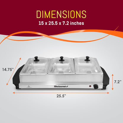 Electric Buffet Food Warmer with 3 Stainless Steel Trays & Dome Lids - Portable Warming Tray for Parties & Events