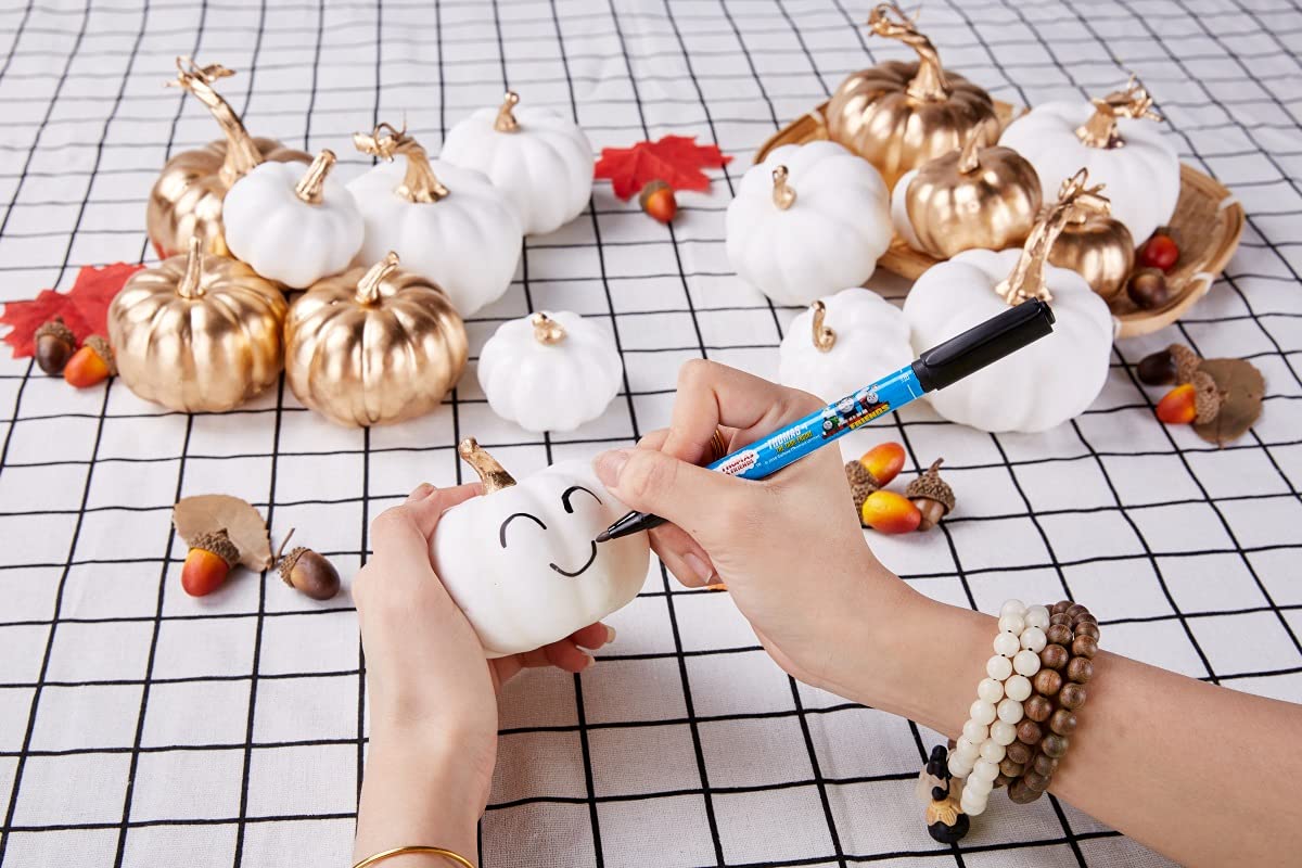 White & Gold Artificial Harvest Pumpkins – 16-Piece Fall Décor Set
