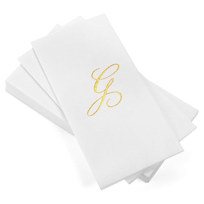 Monogrammed Disposable Napkins – Linen-Feel Paper Guest Hand | Gold or Silver Letter