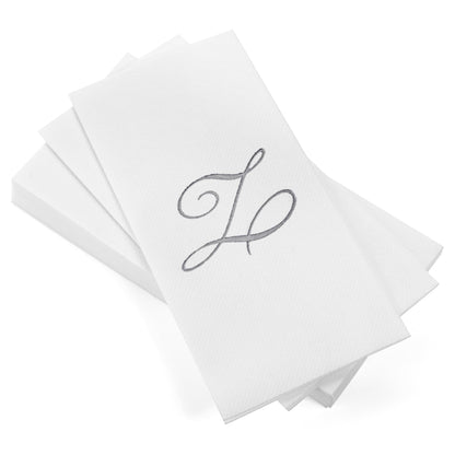 Monogrammed Disposable Napkins – Linen-Feel Paper Guest Hand | Gold or Silver Letter