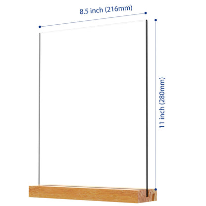 Beech Wood Acrylic Sign Holder – Double-Sided Slotted Display Stand for Menus, Signs, Promotions | Clear Acrylic Tabletop Signage