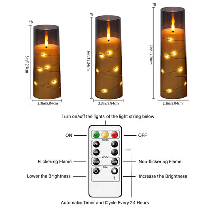 Flameless Mood Lighting Candle Set with Embedded String Lights