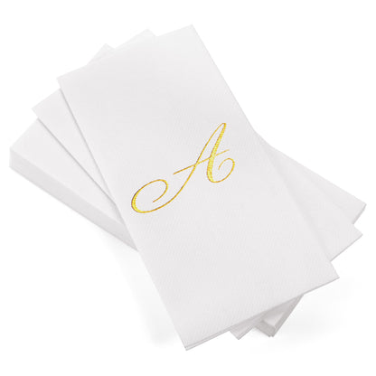 Monogrammed Disposable Napkins – Linen-Feel Paper Guest Hand | Gold or Silver Letter