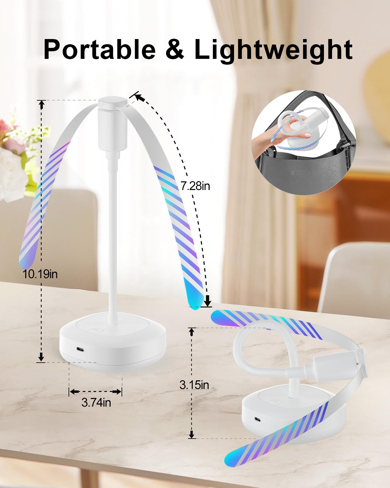 Table Food Fan – Insect Repellent with Reflective Blades, Flexible Neck, Silent Operation, USB-C Charging