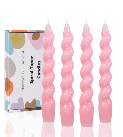 Handmade Spiral Taper Candles – 10" Unscented, Dripless (Set of 4)