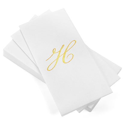Monogrammed Disposable Napkins – Linen-Feel Paper Guest Hand | Gold or Silver Letter