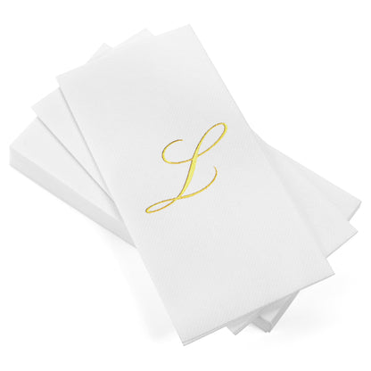 Monogrammed Disposable Napkins – Linen-Feel Paper Guest Hand | Gold or Silver Letter