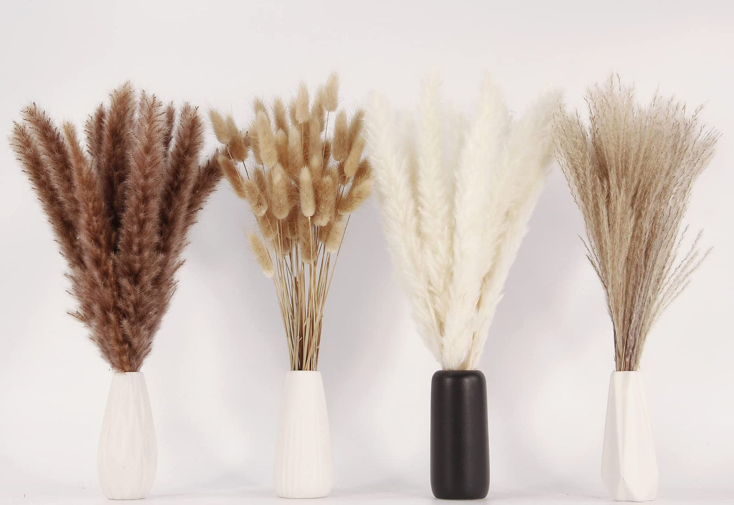 Natural Dried Pampas Grass Bouquet – Mixed Fluffy Pompous Grass for Vase, Boho Decor, Weddings, Gifts & Home Arrangements 100PCS