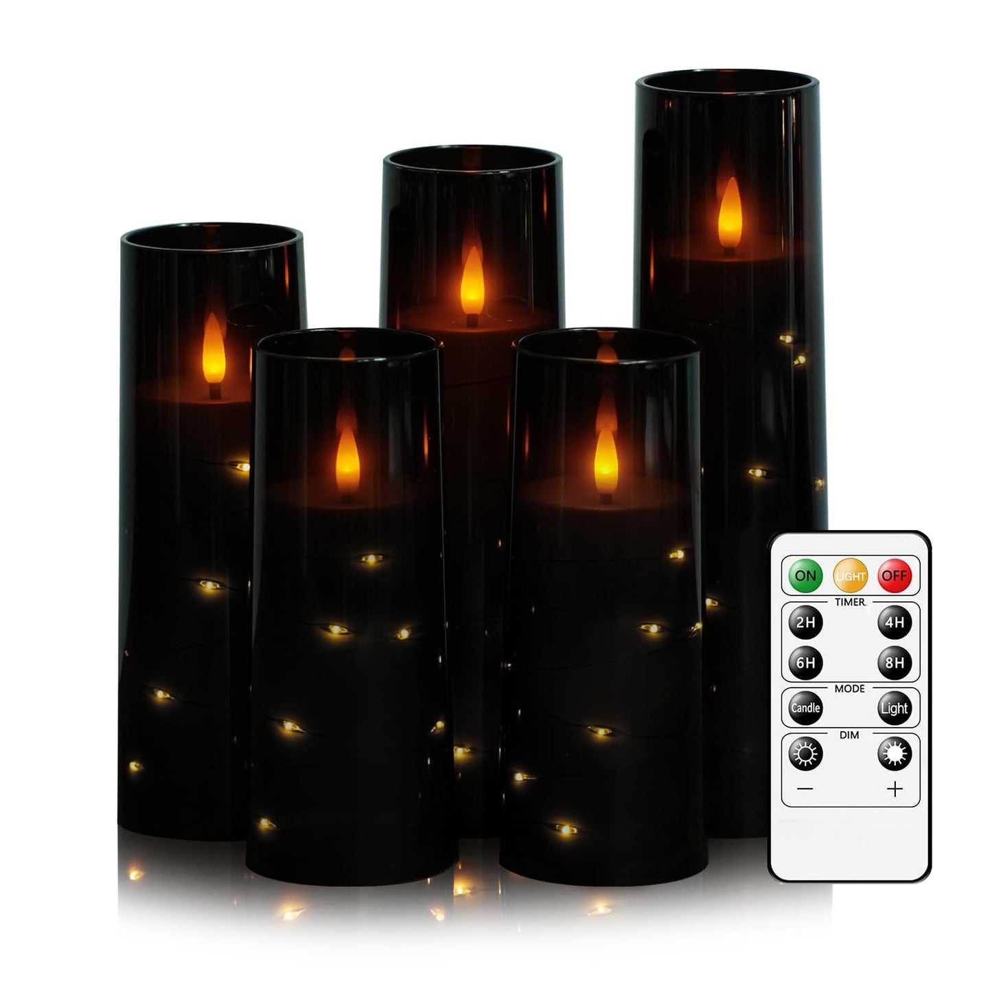 Flameless Mood Lighting Candle Set with Embedded String Lights