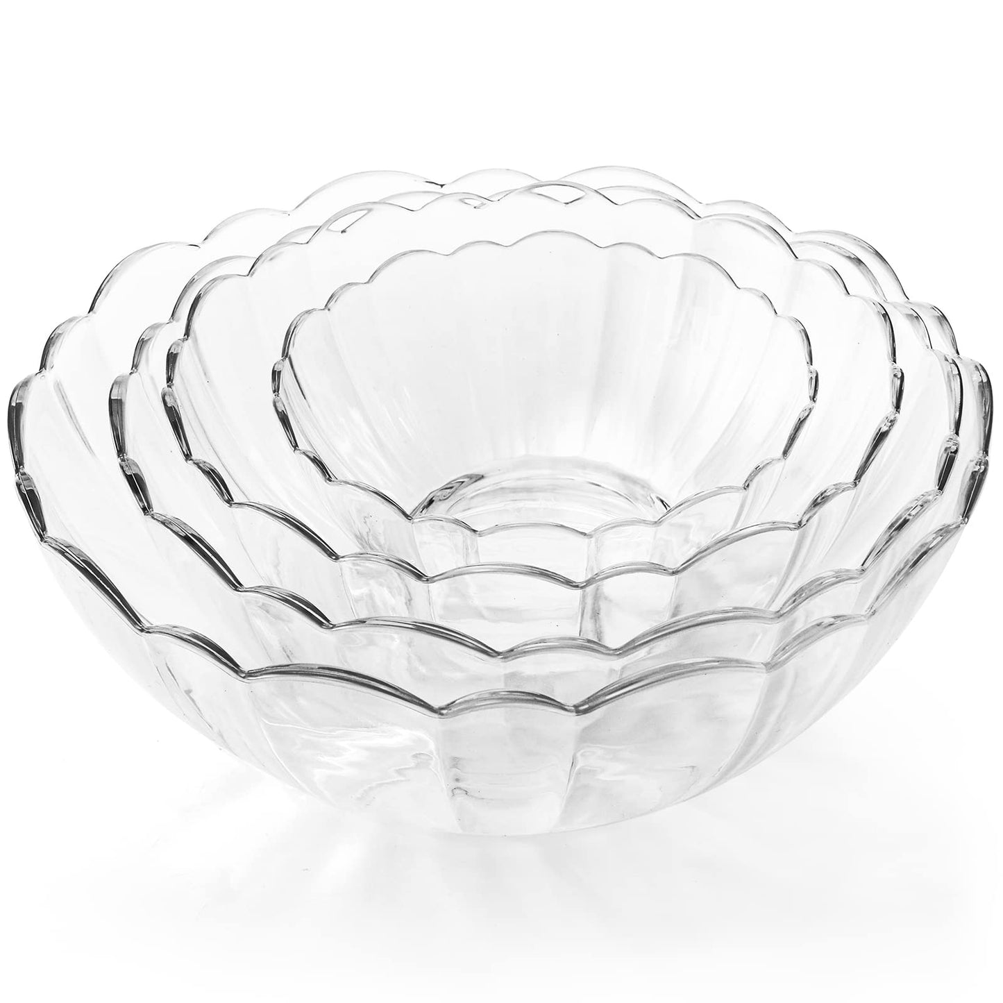 Acrylic Serving & Mixing Bowls – Clear, Flower-Shaped, Lightweight & Break-Resistant – Elegant Salad Bowls for Entertaining, Catering & Daily Use - set of 4