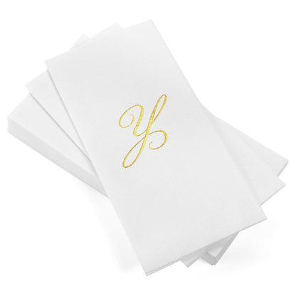 Monogrammed Disposable Napkins – Linen-Feel Paper Guest Hand | Gold or Silver Letter