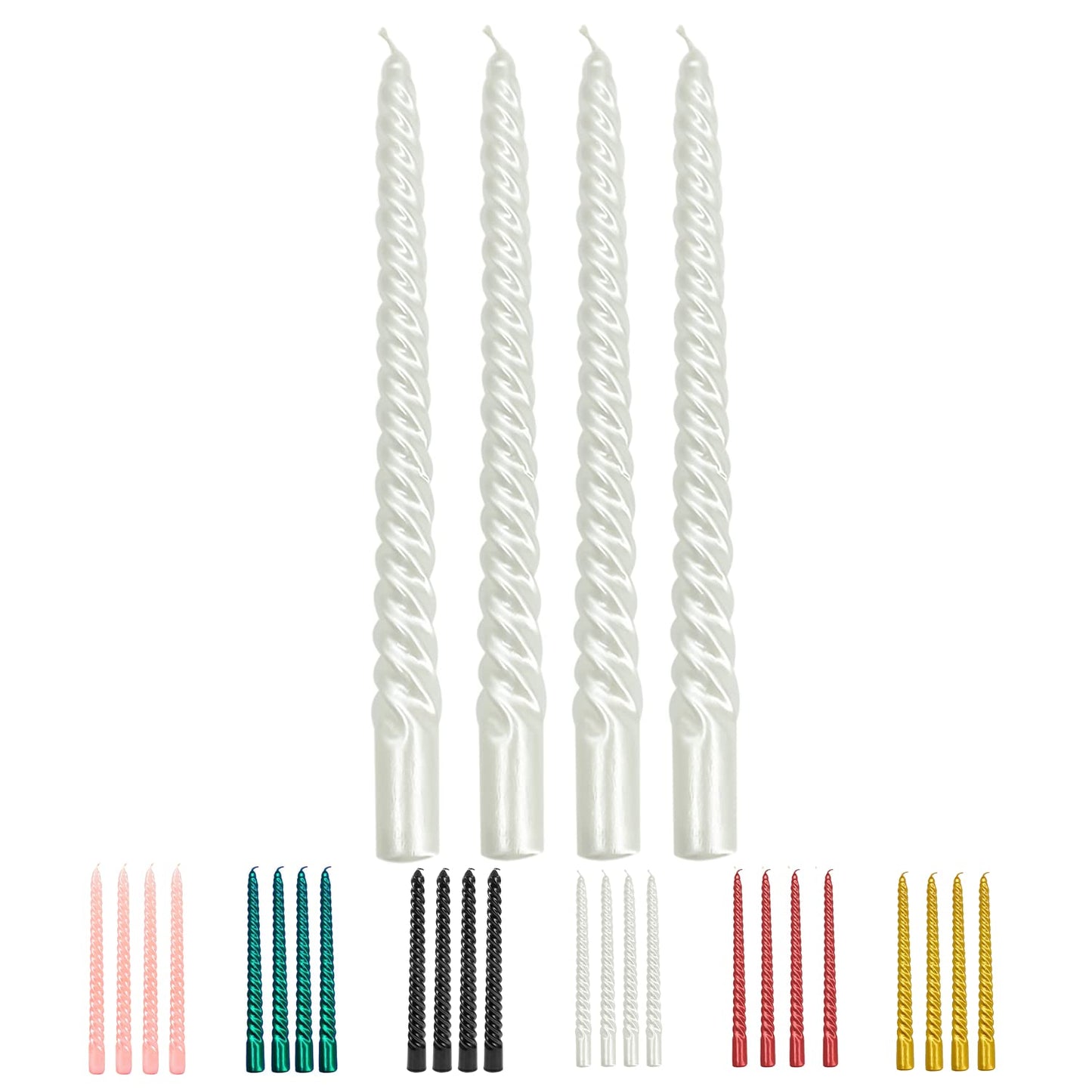 Handmade Spiral Taper Candles – 10" Unscented, Dripless (Set of 4)